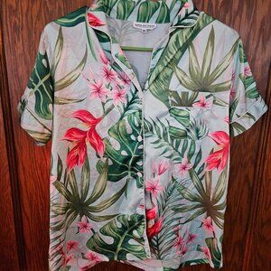 Tropical Floral and Leaf Print Pajama Short Set SZ